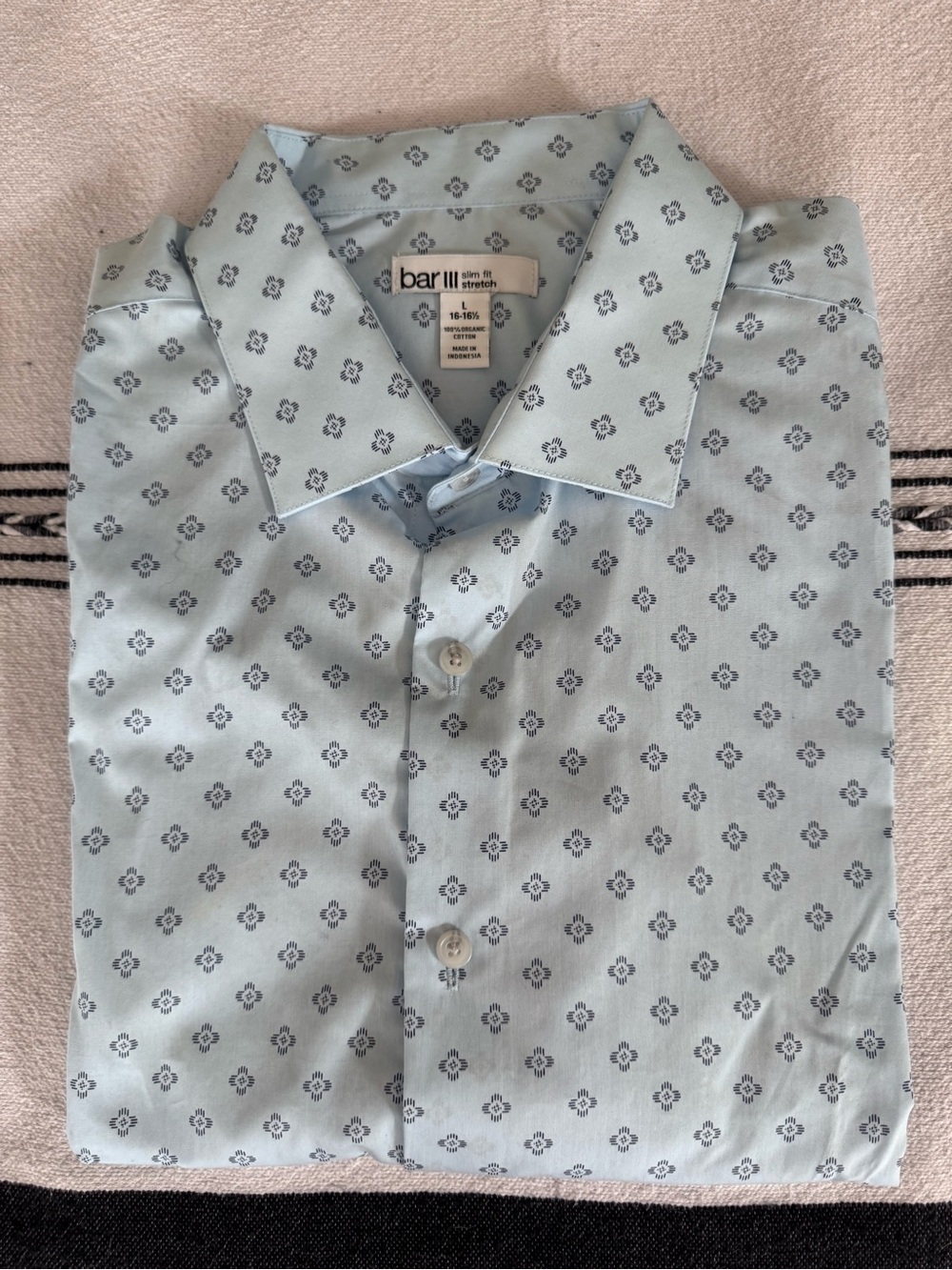 Bar III Mens Light Blue Micro-Pattern Dress Shirt size L